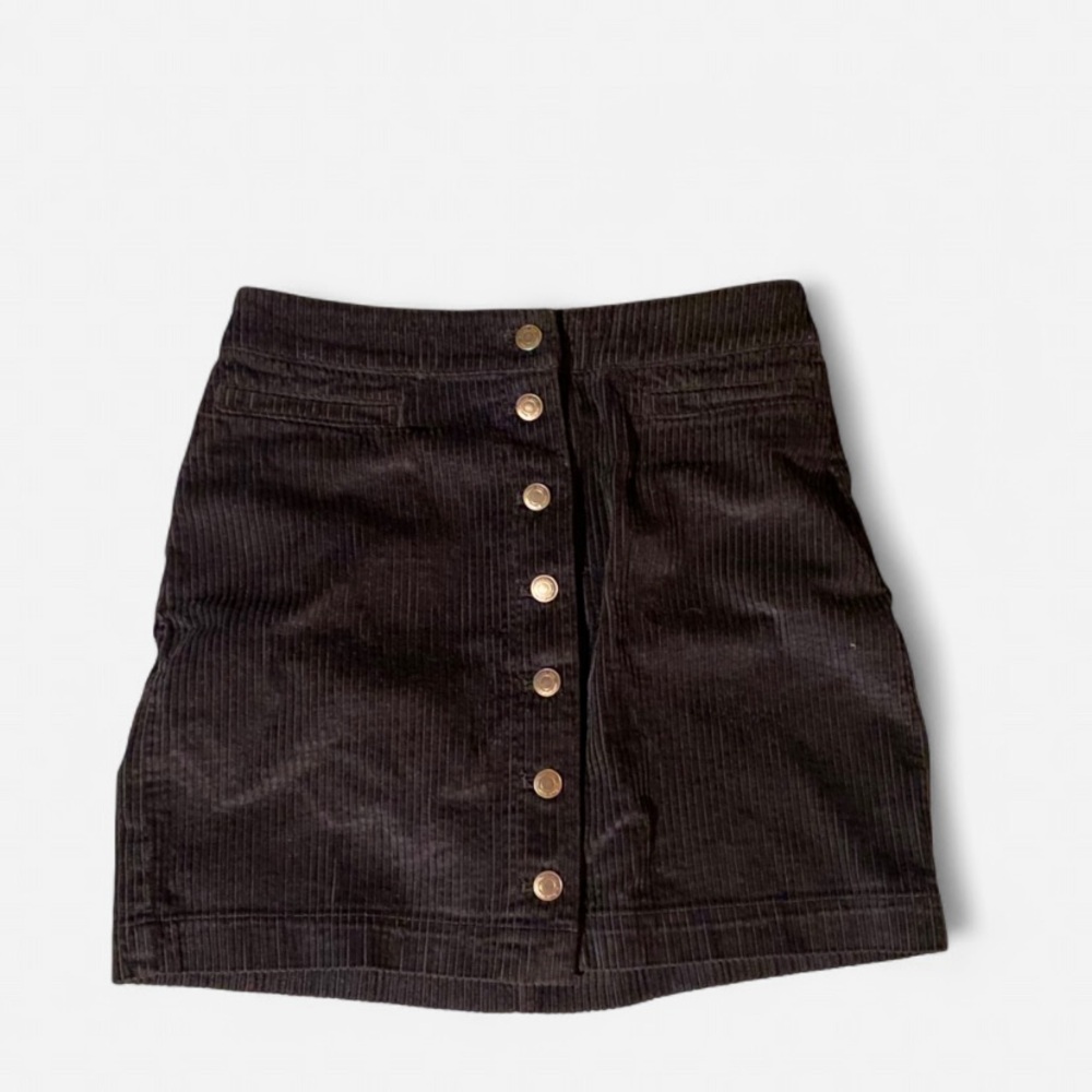 Wilfred Black Corduroy Mini Skirt with Button Detail